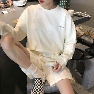 Lettering Loose-fit Sweatshirt / Plain Elastic-waist Shorts
