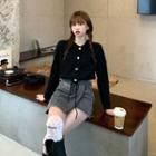 Drawstring Cardigan / Washed Denim Skort