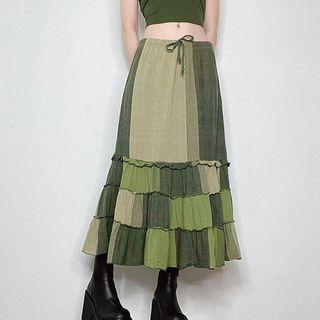 High-waist Colour-block Midi A-line Skirt