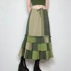 High-waist Colour-block Midi A-line Skirt
