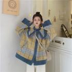 Furry Trim Plaid Jacket As Shown In Figure - One Size