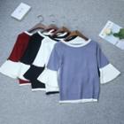 Elbow-sleeve Color Block Knit Top