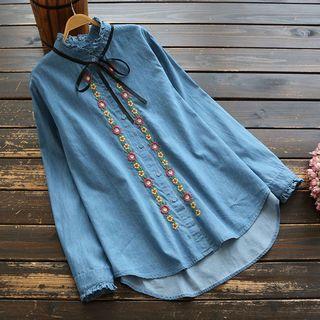 Embroidered Denim Shirt Denim Blue - One Size