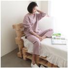 Set: Round-neck Dip-back Top + Band-waist Pants