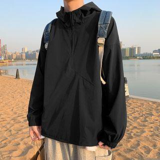 Plain Stand-collar Half-zip Top