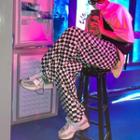 Checkerboard Pattern Drawstring-cuff Pants