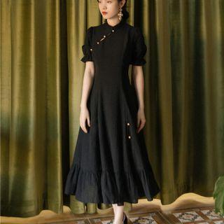 Short-sleeve Slit Midi A-line Qipao Dress