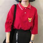 Elbow-sleeve Dog Embroidery Polo Shirt