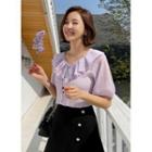 Tie-neck Ruffled Faux-pearl Blouse
