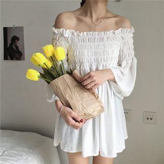 Off-shoulder Long-sleeve Chiffon Dress