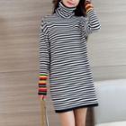 Striped Turtleneck Knit Dress Stripes - Black & White - One Size