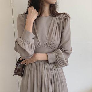 Cinched-waist Long Crepe Dress