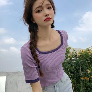 Contrast Trim Rib Knit T-shirt