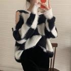Cold-shoulder Checkered Sweater / Mini Pencil Skirt