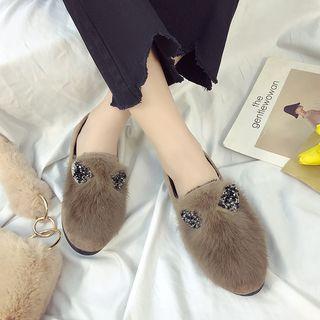 Faux-fur Rhinestone Flats