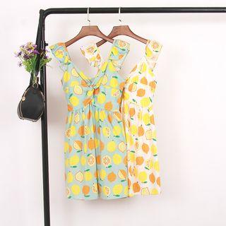 Lemon Print V-neck Sleeveless Mini A-line Dress