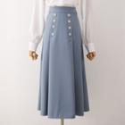 High Waist Button Detail Midi Skirt