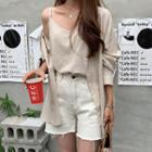 Set: Long Sleeve Shirt + Camisole Top Beige - One Size
