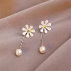 Flower Faux Pearl Dangle Earring A229 - 1 Pair - Silver Needle - Daisy - White - One Size