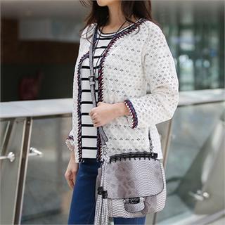 Open-front Perforated Cardigan