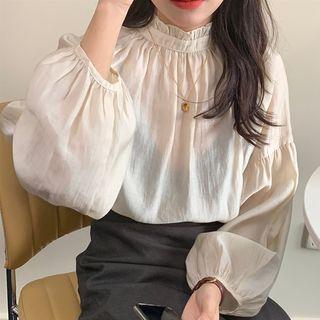 Long-sleeve Stand Collar Blouse Milky White - One Size