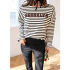 Tall Size Letter-printed Stripe T-shirt