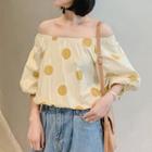 Dotted Off-shoulder Elbow-sleeve Blouse