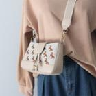 Faux Leather House Embroidery Crossbody Bag