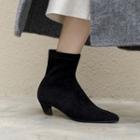Genuine Suede Pointed Block Heel Short Boots