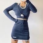 Halter-neck Crop Top / A-line Mini Skirt / Buckled Cropped Cardigan / Set
