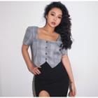 Asymmetric-hem Square-neck Crop Shirt