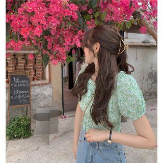 Floral Print Off Shoulder Crop Blouse Green - One Size