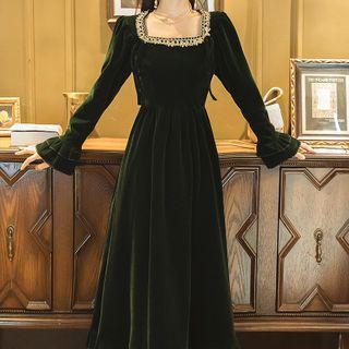 Bell-sleeve Velvet Midi Dress