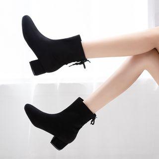 Chunky Heel Lace-up Back Short Boots