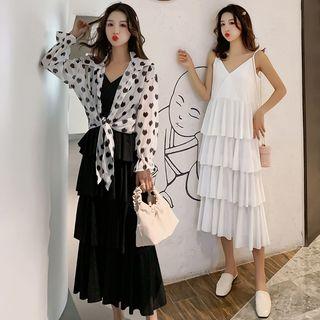 Strappy Midi Tiered Dress / Light Jacket / Set