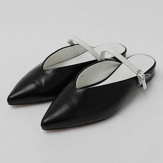 Pointy-toe Flat-heel Belted Mules