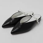 Pointy-toe Flat-heel Belted Mules
