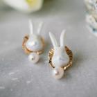 Rabbit Faux Pearl Drop Earring 1 Pair - Silver Pin - White - One Size
