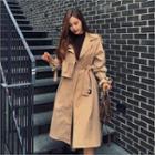 Long Wrap Trench Coat With Belt Beige - One Size