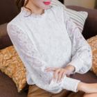 Long-sleeve Mock Neck Lace Top