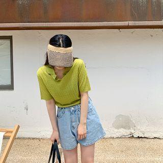 Colored Cable-knit Polo Shirt