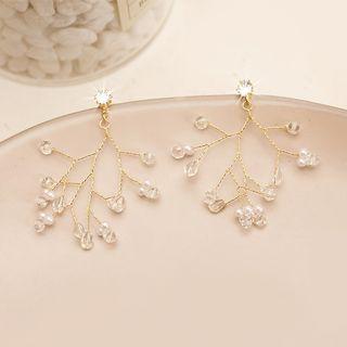 Faux Crystal Branches Fringed Earring 1 Pair - 925 Silver Needle - Gold - One Size