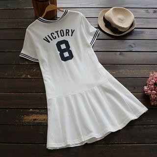 Short-sleeve Contrast Stripe Lettering Dress