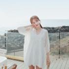 Set: Tie-back Sheer Lace Tunic + Mini Slipdress