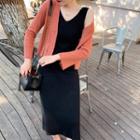 Spaghetti Strap Midi A-line Dress / Cropped Knit Cardigan / Set