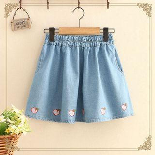Peach Embroidered A-line Denim Skirt