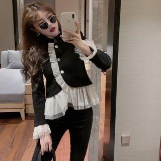 Ruffle Mesh Trim Bucket Jacket