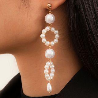 Faux Pearl Dangle Earring 1 Pair - Non-match - Gold - One Size