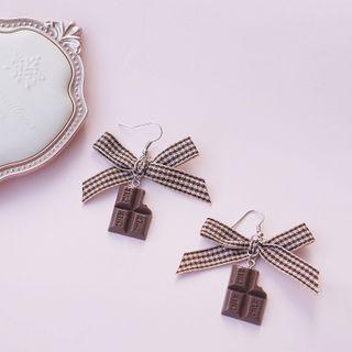 Plaid Bow & Alloy Chocolate Dangle Earring