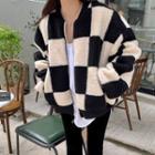 Checkerboard Fleece Jacket Black & White - One Size